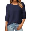 image:imageDokotoo Blouses for Women Dressy Casual Crewneck 34 Length Sleeve Womens Tops Loose Business Work ShirtsNavy Blue