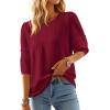 image:imageDokotoo Blouses for Women Dressy Casual Crewneck 34 Length Sleeve Womens Tops Loose Business Work ShirtsRed