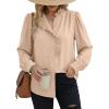 image:imageDokotoo Button Down Shirts for Women Dressy Casual Ruffle Lace Collared Chiffon Blouse Long Sleeve Business Work TopsBeige
