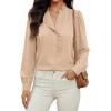 image:imageDokotoo Button Down Shirts for Women Dressy Casual Ruffle Lace Collared Chiffon Blouse Long Sleeve Business Work TopsBeige