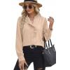 image:imageDokotoo Button Down Shirts for Women Dressy Casual Ruffle Lace Collared Chiffon Blouse Long Sleeve Business Work TopsBeige