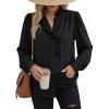image:imageDokotoo Button Down Shirts for Women Dressy Casual Ruffle Lace Collared Chiffon Blouse Long Sleeve Business Work TopsBlack