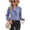 image:imageDokotoo Button Down Shirts for Women Dressy Casual Ruffle Lace Collared Chiffon Blouse Long Sleeve Business Work TopsBlue