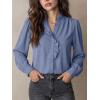 image:imageDokotoo Button Down Shirts for Women Dressy Casual Ruffle Lace Collared Chiffon Blouse Long Sleeve Business Work TopsBlue