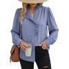 image:imageDokotoo Button Down Shirts for Women Dressy Casual Ruffle Lace Collared Chiffon Blouse Long Sleeve Business Work TopsBlue