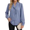 image:imageDokotoo Button Down Shirts for Women Dressy Casual Ruffle Lace Collared Chiffon Blouse Long Sleeve Business Work TopsBlue