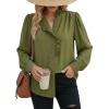 image:imageDokotoo Button Down Shirts for Women Dressy Casual Ruffle Lace Collared Chiffon Blouse Long Sleeve Business Work TopsGreen