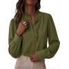 image:imageDokotoo Button Down Shirts for Women Dressy Casual Ruffle Lace Collared Chiffon Blouse Long Sleeve Business Work TopsGreen