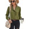 image:imageDokotoo Button Down Shirts for Women Dressy Casual Ruffle Lace Collared Chiffon Blouse Long Sleeve Business Work TopsGreen