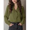 image:imageDokotoo Button Down Shirts for Women Dressy Casual Ruffle Lace Collared Chiffon Blouse Long Sleeve Business Work TopsGreen