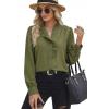 image:imageDokotoo Button Down Shirts for Women Dressy Casual Ruffle Lace Collared Chiffon Blouse Long Sleeve Business Work TopsGreen