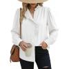image:imageDokotoo Button Down Shirts for Women Dressy Casual Ruffle Lace Collared Chiffon Blouse Long Sleeve Business Work TopsWhite