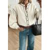 image:imageDokotoo Button Down Shirts for Women Lantern Long Sleeve Blouse Contrast Trim Dressy Casual Tops OutfitsBeige