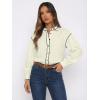 image:imageDokotoo Button Down Shirts for Women Lantern Long Sleeve Blouse Contrast Trim Dressy Casual Tops OutfitsBeige