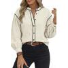 image:imageDokotoo Button Down Shirts for Women Lantern Long Sleeve Blouse Contrast Trim Dressy Casual Tops OutfitsBeige