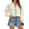 image:imageDokotoo Button Down Shirts for Women Lantern Long Sleeve Blouse Contrast Trim Dressy Casual Tops OutfitsBeige