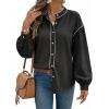 image:imageDokotoo Button Down Shirts for Women Lantern Long Sleeve Blouse Contrast Trim Dressy Casual Tops OutfitsBlack