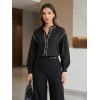 image:imageDokotoo Button Down Shirts for Women Lantern Long Sleeve Blouse Contrast Trim Dressy Casual Tops OutfitsBlack
