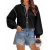 image:imageDokotoo Button Down Shirts for Women Lantern Long Sleeve Blouse Contrast Trim Dressy Casual Tops OutfitsBlack
