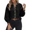 image:imageDokotoo Button Down Shirts for Women Lantern Long Sleeve Blouse Contrast Trim Dressy Casual Tops OutfitsBlack