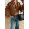 image:imageDokotoo Button Down Shirts for Women Lantern Long Sleeve Blouse Contrast Trim Dressy Casual Tops OutfitsBrown