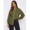 image:imageDokotoo Button Down Shirts for Women Lantern Long Sleeve Blouse Contrast Trim Dressy Casual Tops OutfitsGreen