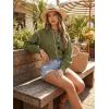 image:imageDokotoo Button Down Shirts for Women Lantern Long Sleeve Blouse Contrast Trim Dressy Casual Tops OutfitsGreen