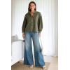 image:imageDokotoo Button Down Shirts for Women Lantern Long Sleeve Blouse Contrast Trim Dressy Casual Tops OutfitsGreen