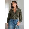 image:imageDokotoo Button Down Shirts for Women Lantern Long Sleeve Blouse Contrast Trim Dressy Casual Tops OutfitsGreen