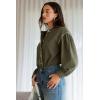 image:imageDokotoo Button Down Shirts for Women Lantern Long Sleeve Blouse Contrast Trim Dressy Casual Tops OutfitsGreen