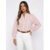 image:imageDokotoo Button Down Shirts for Women Lantern Long Sleeve Blouse Contrast Trim Dressy Casual Tops OutfitsRose