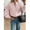 image:imageDokotoo Button Down Shirts for Women Lantern Long Sleeve Blouse Contrast Trim Dressy Casual Tops OutfitsRose