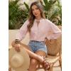 image:imageDokotoo Button Down Shirts for Women Lantern Long Sleeve Blouse Contrast Trim Dressy Casual Tops OutfitsRose