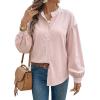 image:imageDokotoo Button Down Shirts for Women Lantern Long Sleeve Blouse Contrast Trim Dressy Casual Tops OutfitsRose