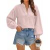 image:imageDokotoo Button Down Shirts for Women Lantern Long Sleeve Blouse Contrast Trim Dressy Casual Tops OutfitsRose
