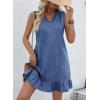image:imageDokotoo Denim Dress for Women Spring Summer Sleeveless V Neck Ruffle Hem Lightweight Casual ALine Mini Jean DressesAshleigh Blue
