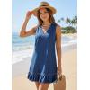 image:imageDokotoo Denim Dress for Women Spring Summer Sleeveless V Neck Ruffle Hem Lightweight Casual ALine Mini Jean DressesDirty Blue