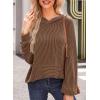 image:imageDokotoo Hoodies for Women 2026 Casual Oversized Hoodie Long Sleeve Sweatshirt Solid Pullover Ribbed Knit TopsChocolate Brown