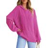 image:imageDokotoo Hoodies for Women 2026 Casual Oversized Hoodie Long Sleeve Sweatshirt Solid Pullover Ribbed Knit TopsRose Red