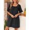 image:imageDokotoo Lightweight Flowy Denim Dress for Women 2026 Square Neck Short Sleeve Dresses Tie Knot Front Cotton Jean DressBlack