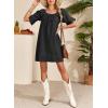 image:imageDokotoo Lightweight Flowy Denim Dress for Women 2026 Square Neck Short Sleeve Dresses Tie Knot Front Cotton Jean DressBlack