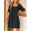 image:imageDokotoo Lightweight Flowy Denim Dress for Women 2026 Square Neck Short Sleeve Dresses Tie Knot Front Cotton Jean DressBlack