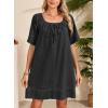 image:imageDokotoo Lightweight Flowy Denim Dress for Women 2026 Square Neck Short Sleeve Dresses Tie Knot Front Cotton Jean DressBlack
