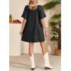 image:imageDokotoo Lightweight Flowy Denim Dress for Women 2026 Square Neck Short Sleeve Dresses Tie Knot Front Cotton Jean DressBlack