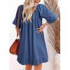 image:imageDokotoo Lightweight Flowy Denim Dress for Women 2026 Square Neck Short Sleeve Dresses Tie Knot Front Cotton Jean DressDark Blue