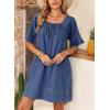 image:imageDokotoo Lightweight Flowy Denim Dress for Women 2026 Square Neck Short Sleeve Dresses Tie Knot Front Cotton Jean DressDark Blue