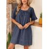 image:imageDokotoo Lightweight Flowy Denim Dress for Women 2026 Square Neck Short Sleeve Dresses Tie Knot Front Cotton Jean DressDirty Blue
