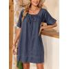 image:imageDokotoo Lightweight Flowy Denim Dress for Women 2026 Square Neck Short Sleeve Dresses Tie Knot Front Cotton Jean DressDirty Blue