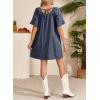 image:imageDokotoo Lightweight Flowy Denim Dress for Women 2026 Square Neck Short Sleeve Dresses Tie Knot Front Cotton Jean DressDirty Blue