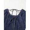 image:imageDokotoo Lightweight Flowy Denim Dress for Women 2026 Square Neck Short Sleeve Dresses Tie Knot Front Cotton Jean DressDirty Blue